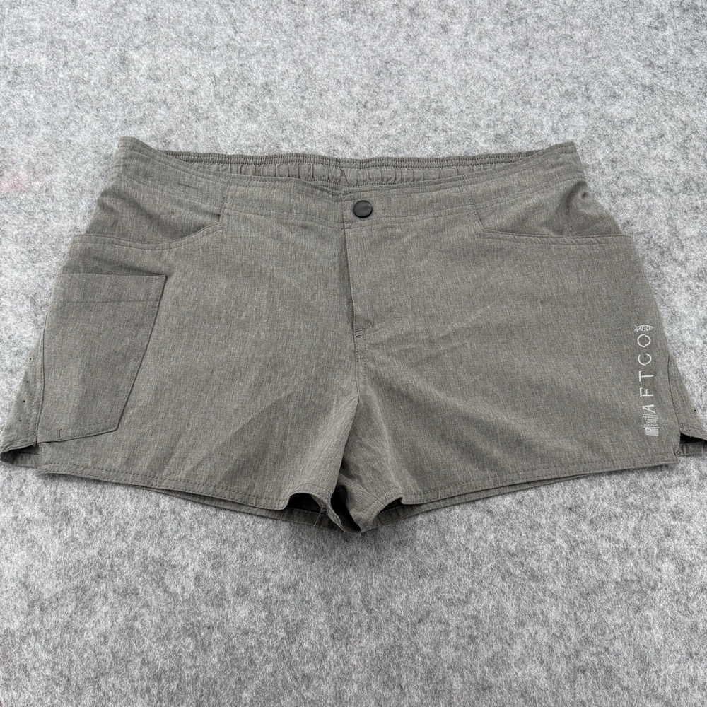 AFTCO Womens Fishing Shorts Brown Grey Performance Quick Dry Pockets Size 12